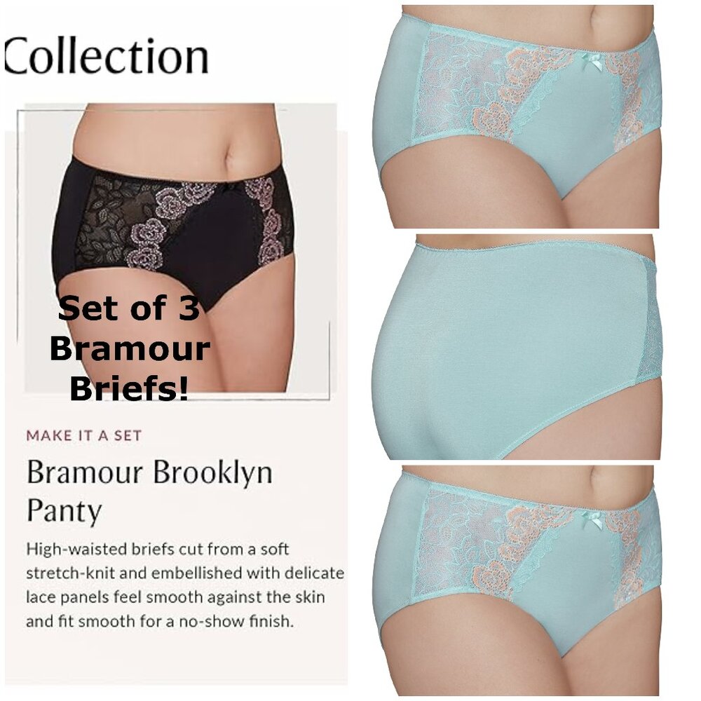 Set of 3! Panties Large Brief Bramour Brooklyn FITS 29-30" High-Waist Turquoise